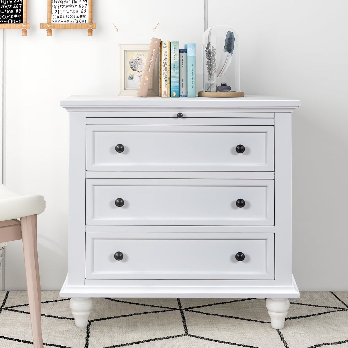 EUROCO 28�� Larger Solid Wood 3-Drawer Side Table Nightstand, End Table with Pull out Tray for Bedroom, Living Room, Hallway, Entryway,White