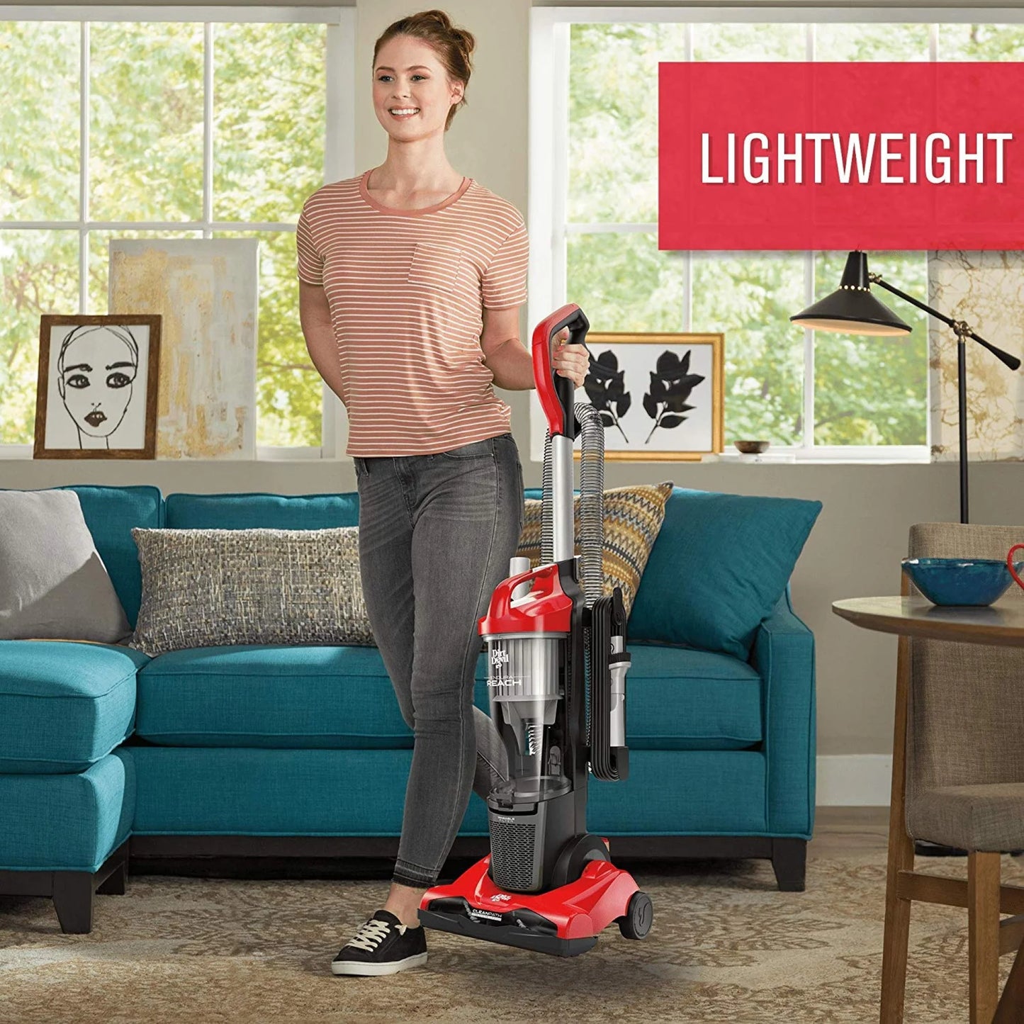 Dirt Devil Endura Reach Upright Bagless Vacuum Cleaner for Carpet and Hard Floor, Lightweight, Corded, UD20124, Red