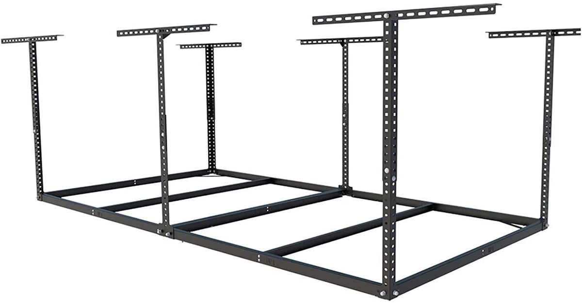 FLEXIMOUNTS 4x8 Overhead Garage Storage Rack without Decking, Storage Organization System, Heavy Duty Metal Garage Ceiling Racks, 600lbs Weight Capacity, Black