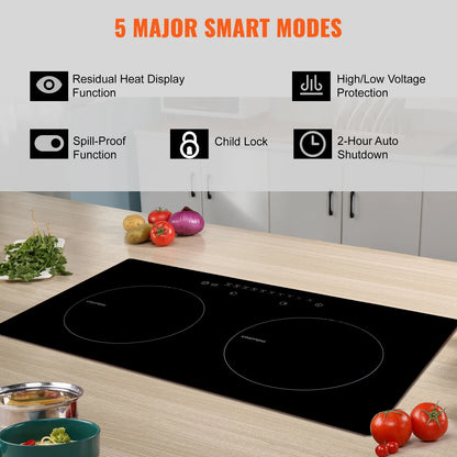 BENTISM 24 inch Electric Cooktop 2 Burners Ceramic Glass Stove Top Touch Control