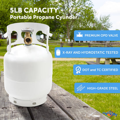 Flame King 5-lb Empty Propane Tank LP Cylinder with OPD Valve, YSN5LB