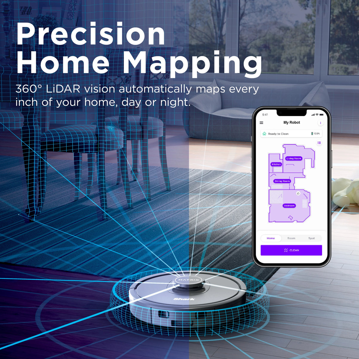 Shark Matrix Robot Vacuum, Carpets & Hard Floors, Precision Home Mapping, Perfect for Pet Hair, Wi-Fi, RV2300