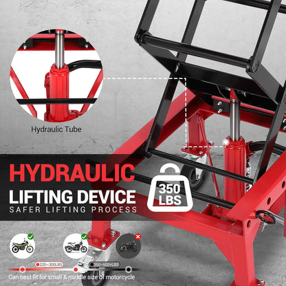 Kojooin Heavy Duty Hydraulic Motorcycle Lift Jack Table, Scissor Lift Stand Foot Operated ATV Dirt Bike Scissor Stand with 4 Wheels, Lifting Range 13.78-34.25 Inches