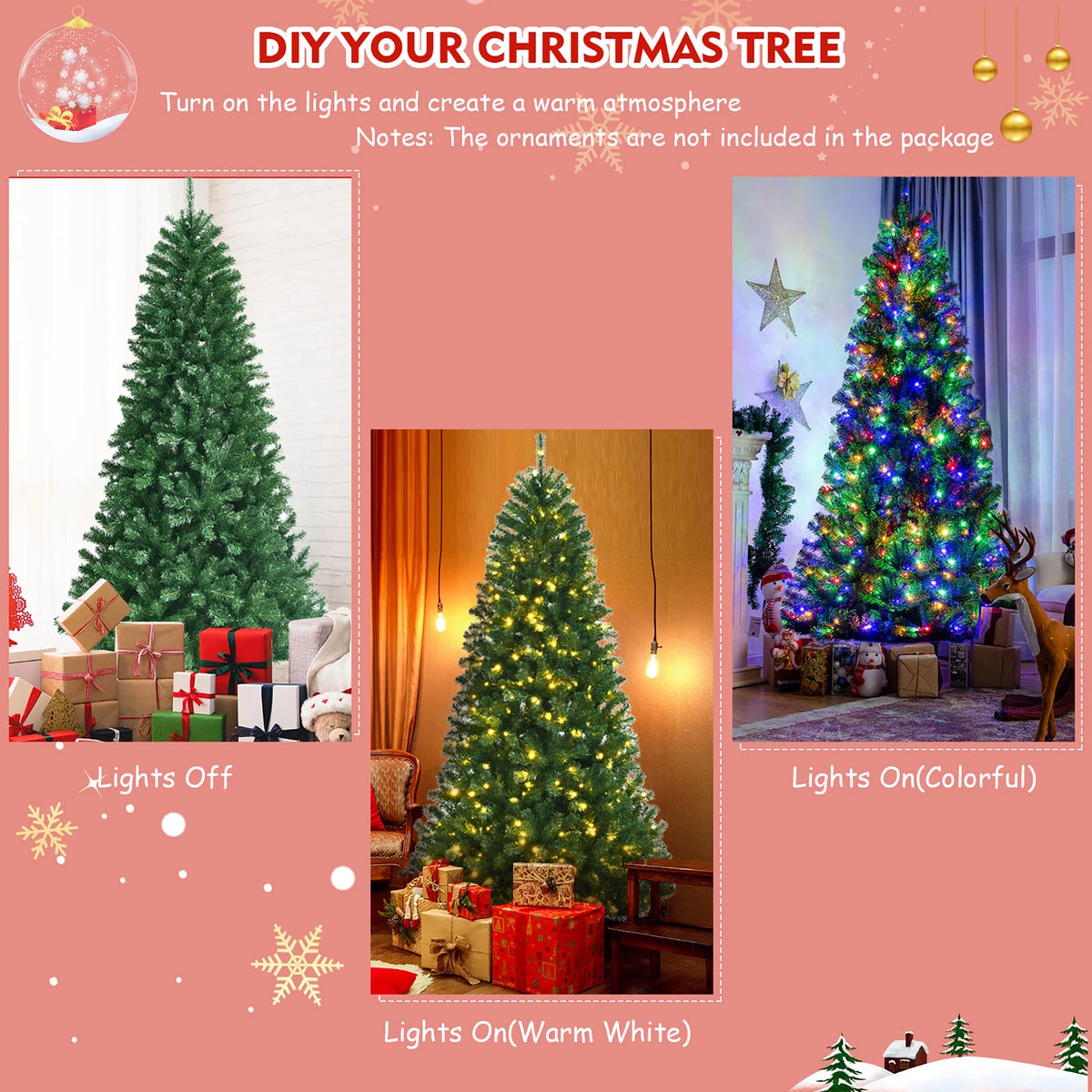 Costway 7ft Pre-lit Hinged Christmas Tree w/ Remote Control & 9 Lighting Modes