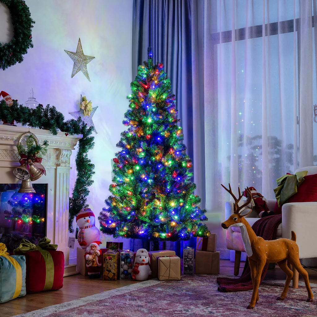 Costway 7ft Pre-lit Hinged Christmas Tree w/ Remote Control & 9 Lighting Modes