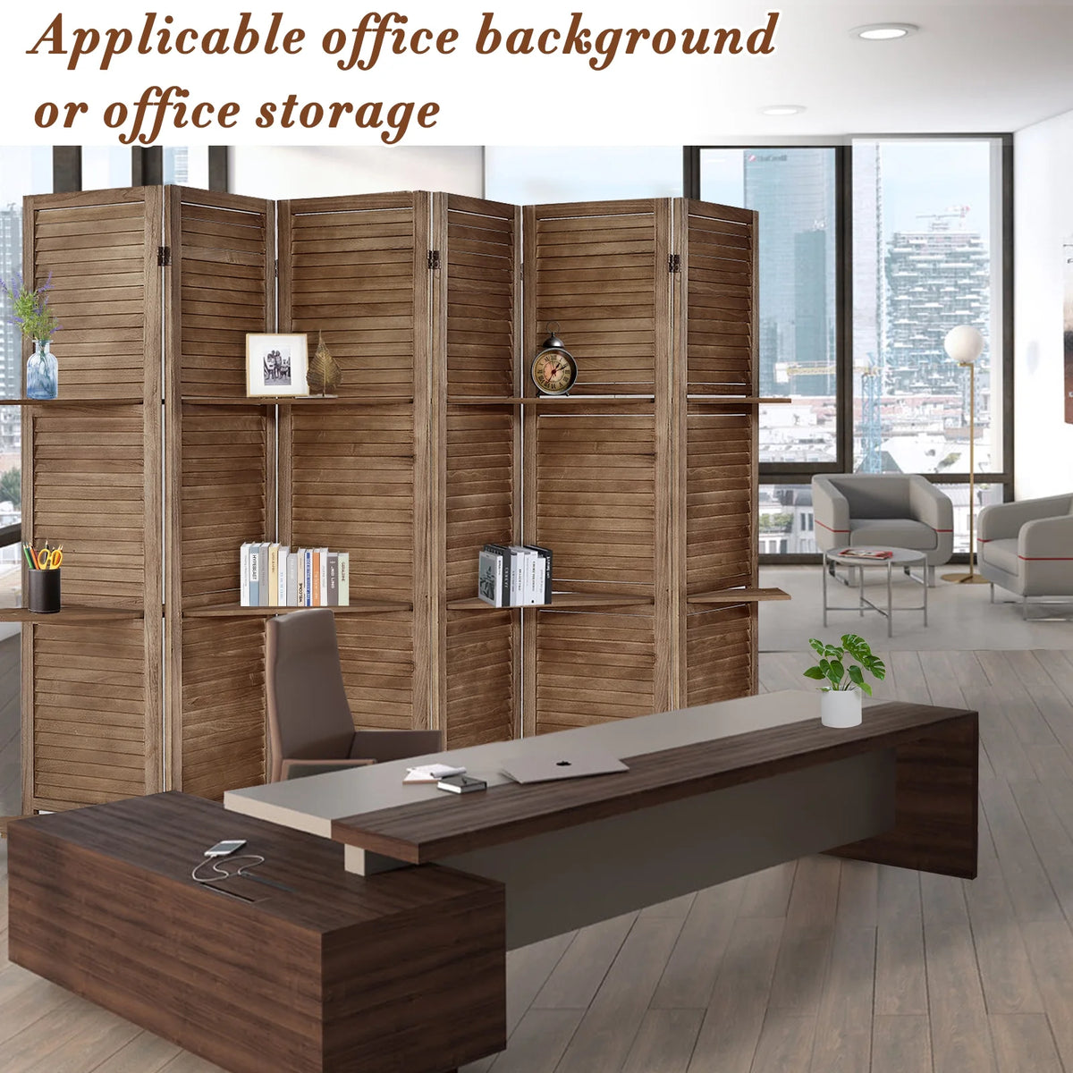 6-Panel Room Divider with Shelves5.6ft Tall Folding Privacy Screen Panels, Room Divider Wall, Divider for Room Separation, Room Divider ShelvesEffectively Block SightNatural