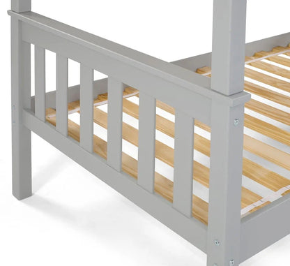 Solid Wood Sturdy Twin Over Twin Bunkbed with Ladder and Safety Rail Grey