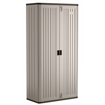Suncast Mega Tall Resin Outdoor Storage Cabinet with 3 Shelves, Platinum Metallic