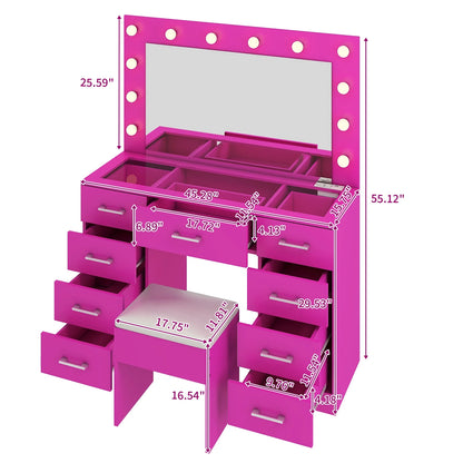 Ktaxon Large Makeup Vanity, Vanity Table Set w/ Visible Glass Top w/ Charging Station, White