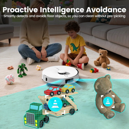 AIRROBO L60+ Self-Empty Robot Vacuum and Mop Cleaner with Ultrasonic Carpet Detection,6000Pa Suction,Laser Obstacle Avoidance,240min Long Runtime
