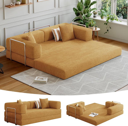 Convertible Sleeper Sofa Bed,Compressed Floor Boneless Couch,Modular Modern Corduroy Sofa for Living Room Bedroom -with Fixed-Shape Frame and Support Armrest,Easy Assembly(Green)