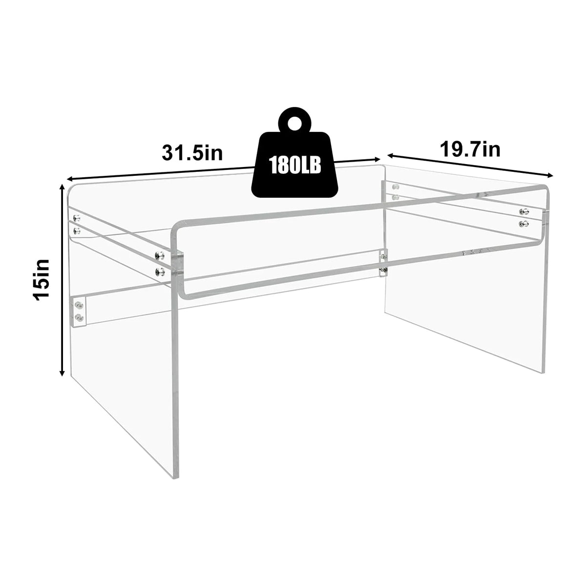 VDGPWA 32" Rectangle Waterfall Coffee Table, 0.6" Thick All Acrylic, Clear