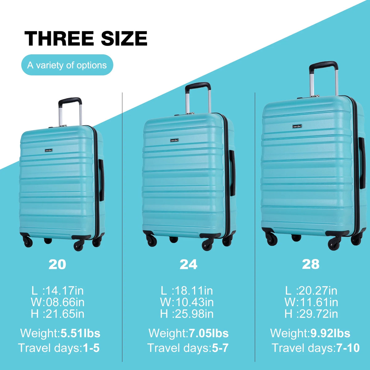 Tripcomp Hardside Luggage Set 3-Piece Set (21/25/29) Lightweight Suitcase 4-Wheeled Suitcase Set(Purple)