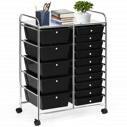 Costway 15 Drawer Rolling Storage Cart Tools Scrapbook Paper Office School Organizer White
