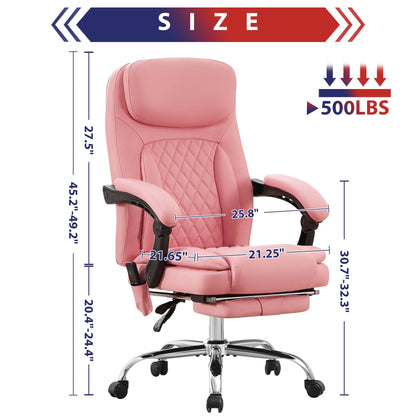 JONPONY Big and Tall Office Chair 500LBS Executive Office Chair Massage and Footrest Ergonomic Computer Desk Chair Reclining High Back Leather Office Chair Lumbar Back Support Swivel Rolling,Black