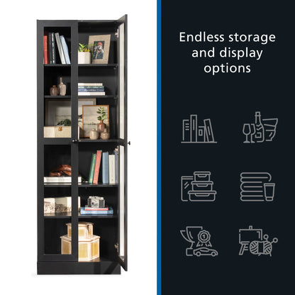 Mainstays Glass Door Storage Bookcase, Black Finish