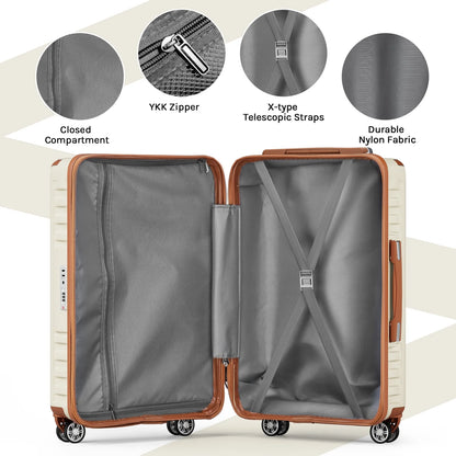 Melalenia - 7 Luggage Sets ABS Hardside Spinner Luggage -With Spinner Wheels and TSA Lock-White