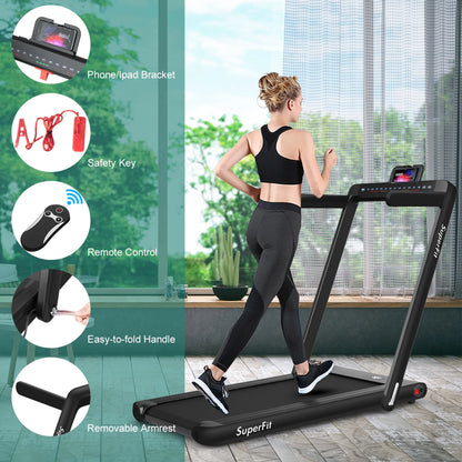 Gymax 2 in 1 Folding Treadmill 2.25HP Running Machine w/ Dual Display APP Control Black