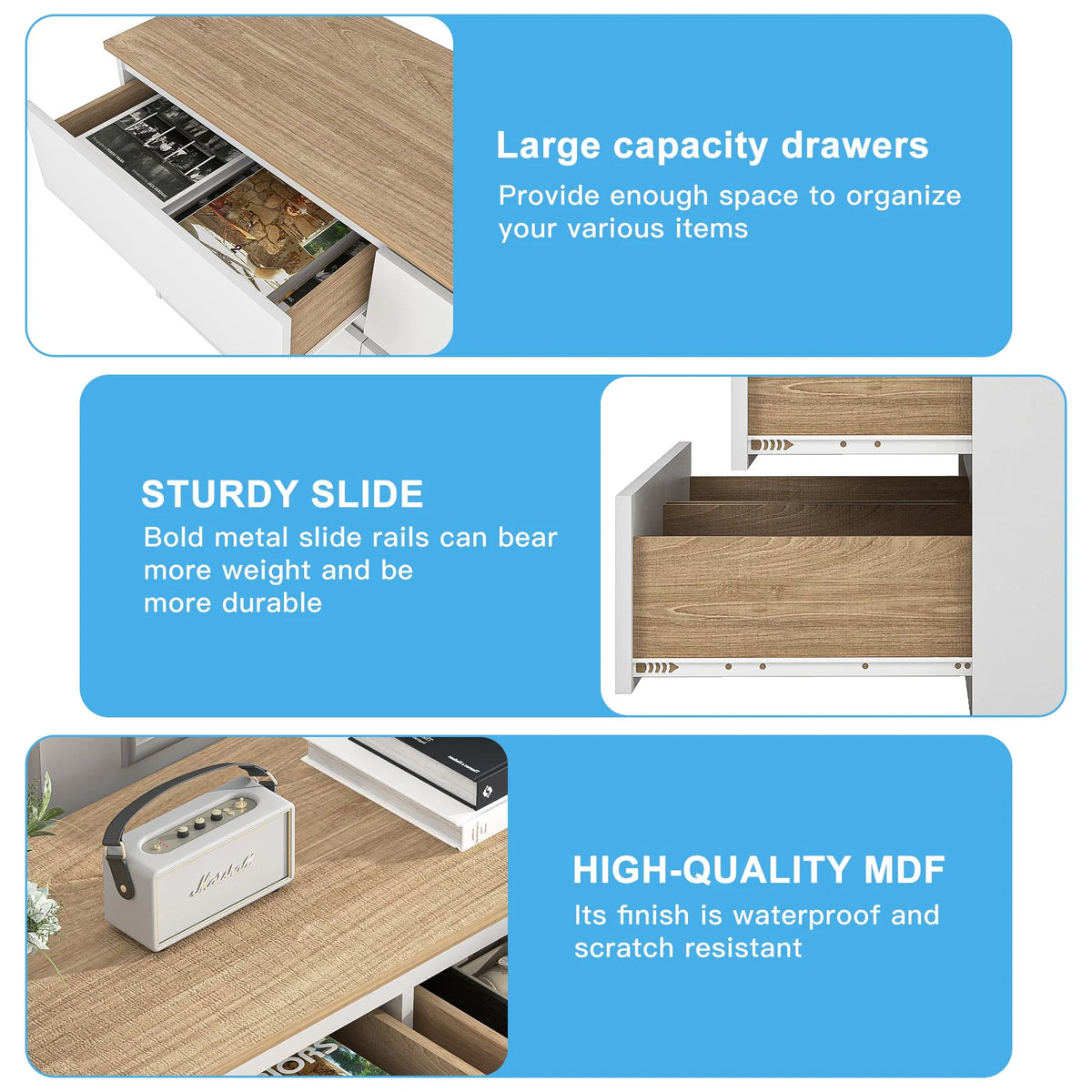 Resenkos Modern Mid Century 6 Drawer Wide Dressers Chests for Bedroom, Chest of Drawer Organizer Grey