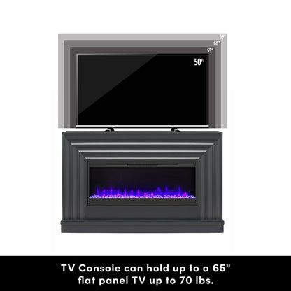 CosmoLiving by Cosmopolitan Rene Electric Fireplace Mantel 65" TV Stand with Multi-Color Flame and Crystal Ember Bed, Black