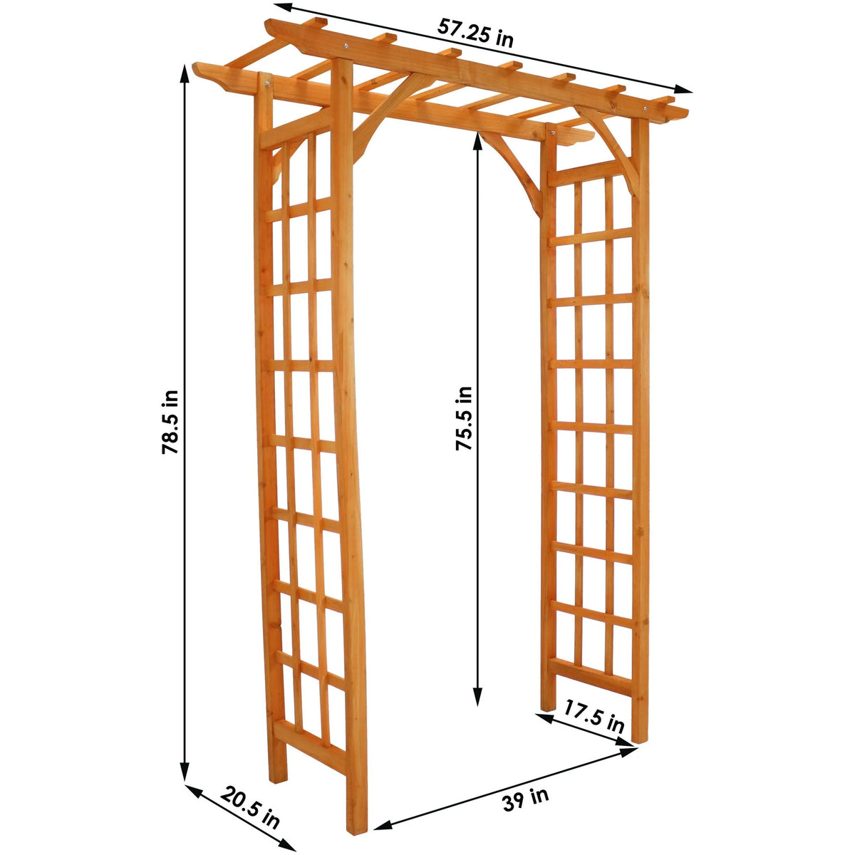 Sunnydaze 78.5" Brown Wooden Garden Arbor Walkway Wedding Arch, Weather-Resistant Finish