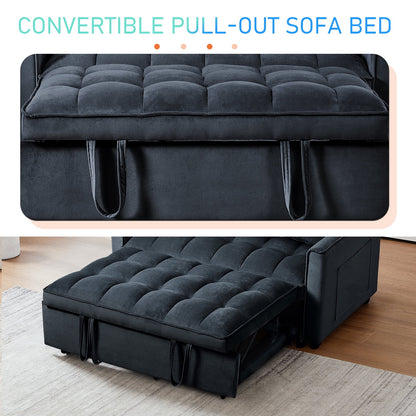 3 in 1 Convertible Sleeper Sofa Bed, Futon Couches for Living Room with Side Pocket | Adjustable Backrest| Velvet Fabric | Pull Out Couch | Love-seat sofa| Sectional Sofa Bed| 2-seat sofa bed