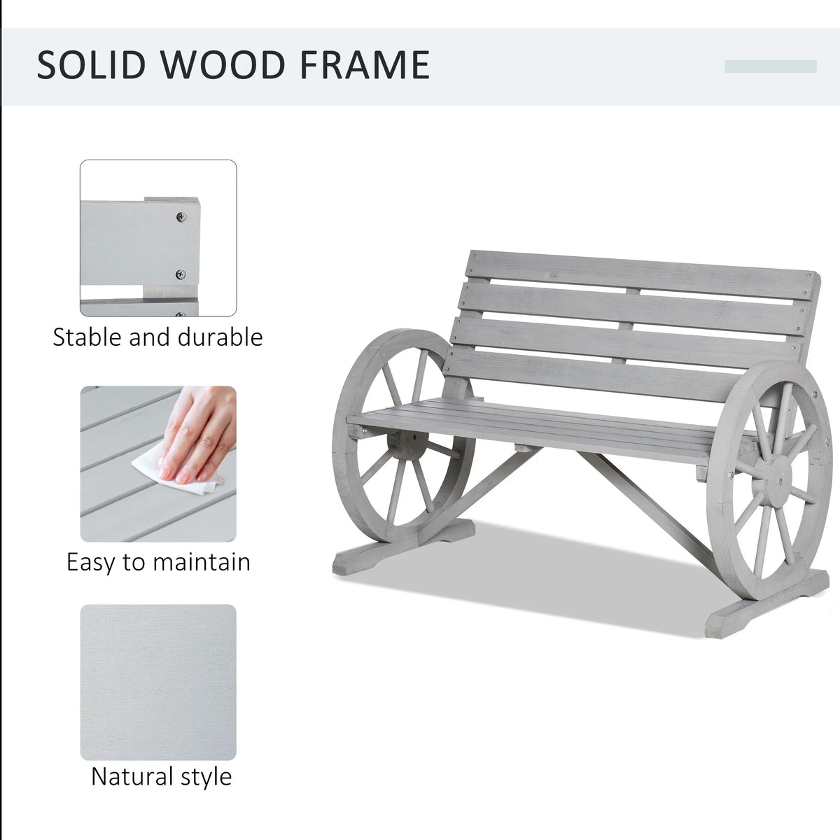 Outsunny Wooden Wagon Wheel Bench Rustic Outdoor Patio Furniture, 2-Person Seat Bench with Backrest Carbonized