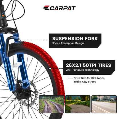 26 inch Mountain Bike for Men, Adult Mountain Bike with Shimano 21 Speed & Disc Brakes, Black Orange