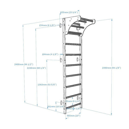 BenchK 711 White wall bars with adjustable solid beech wood pull-up bar