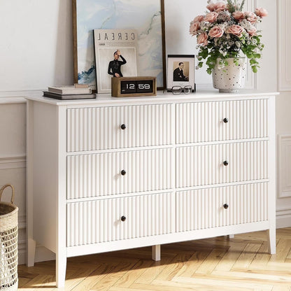May Color Large White 3 Drawer Dresser Set of 2 with Fluted Panel, Modern Chest of Drawers with Silent Slide Drawers, Wood Accent Nightstand with Storage for Bedroom Living Room, Hallway