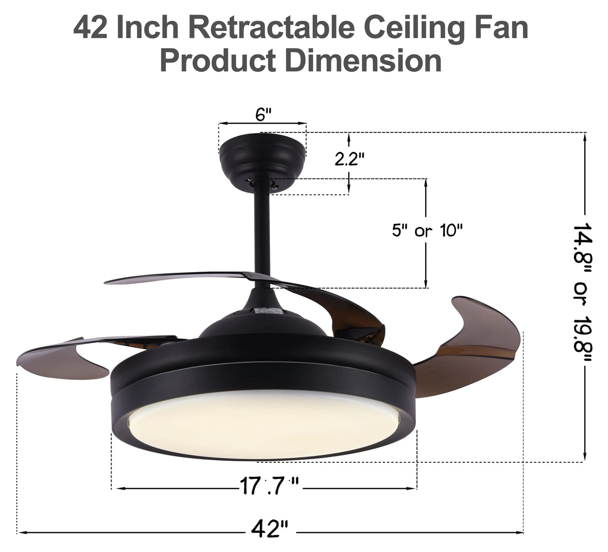 42" Retractable LED Ceiling Fan with Remote Control and Light Kit Included