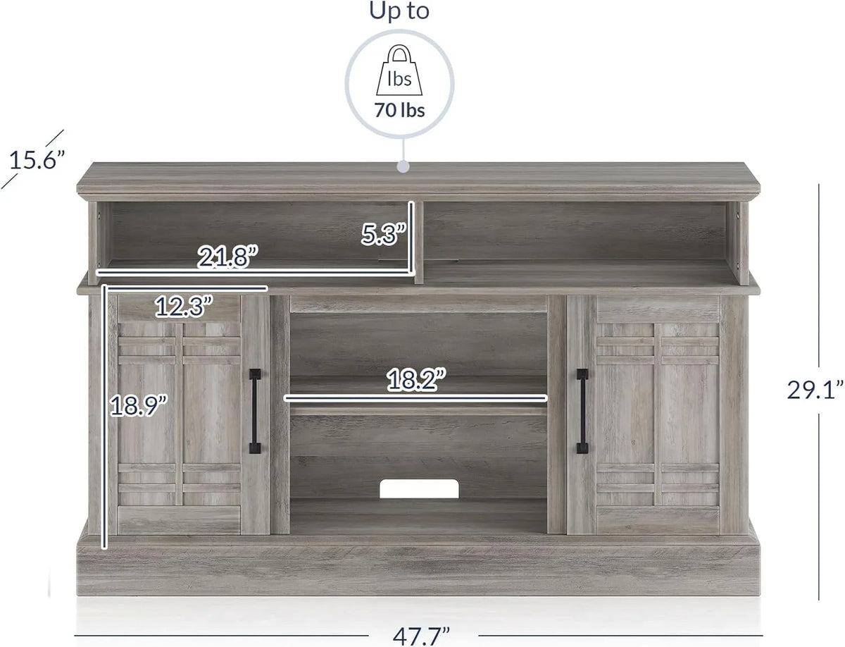 Modern 48" Farmhouse Wood TV Stand & Media Entertainment Center Console Table for TVs up to 50 Inch with Open Storage Shelves & Cabinets - Norrell (Espresso)