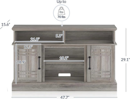 Modern 48" Farmhouse Wood TV Stand & Media Entertainment Center Console Table for TVs up to 50 Inch with Open Storage Shelves & Cabinets - Norrell (Espresso)