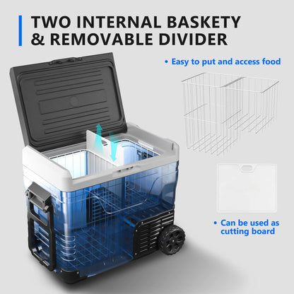 Simzlife 12V Car Refrigerator, 37QT Electric Cooler DC/AC, -4℉~68℉, RV Freezer Fridge Cooler with Wheels & 2 Baskets