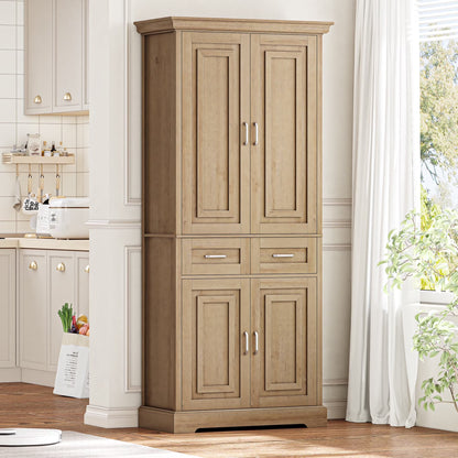 Homfa 70.9'' Tall Kitchen Pantry with 4 Doors, 2 Drawer Modern Freestanding Storage Cabinet for Dining Room Living Room, White