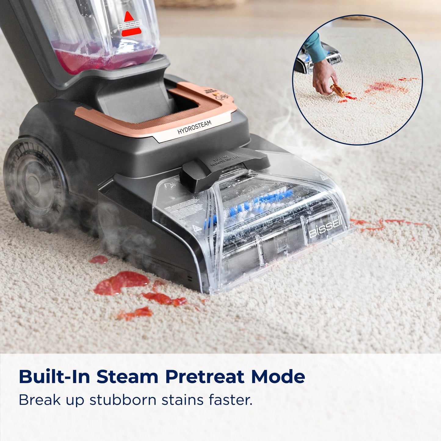 BISSELL Revolution HydroSteam Upright Deep Cleaner, Carpet Cleaner, HydrosSteam Technology, 7 Foot Hose, 4" Self-Cleaning Tough Stain Tool, 4117, Black & Copper