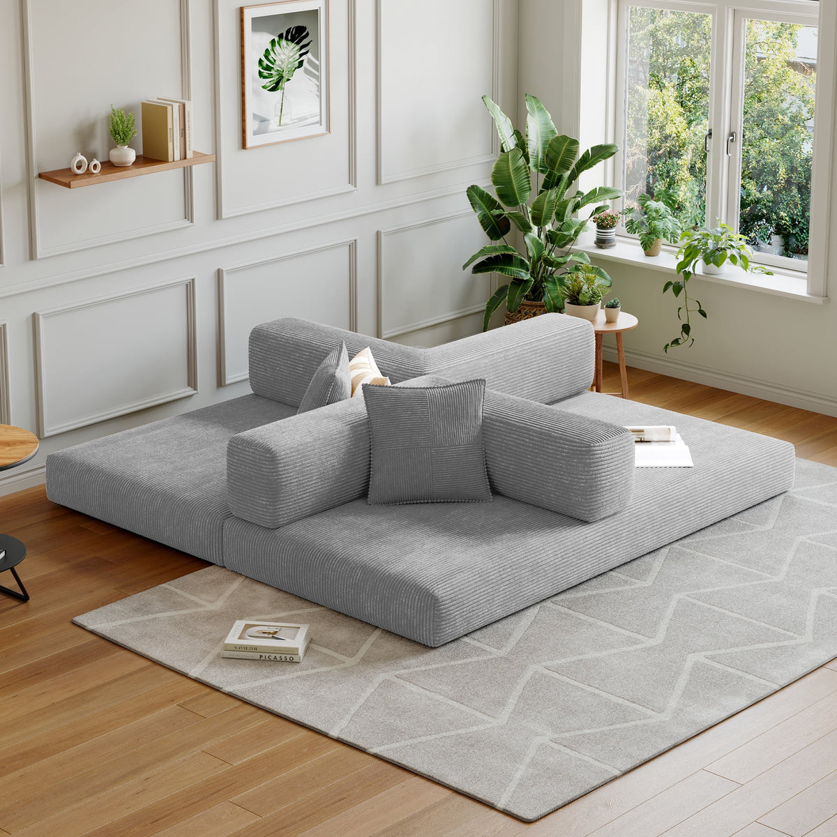 Convertible Sleeper Sofa Bed,Compressed Floor Boneless Couch,Modular Modern Corduroy Sofa for Living Room Bedroom -with Fixed-Shape Frame and Support Armrest,Easy Assembly(Green)
