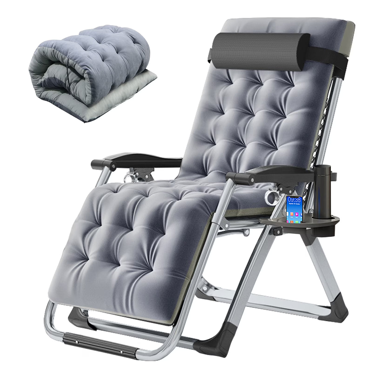 MOPHOTO Zero Gravity Chair Folding Outdoor Patio Recliner with Detachable Cushion,Cup Holder,Headrest,26"D x 20"W x 45"H