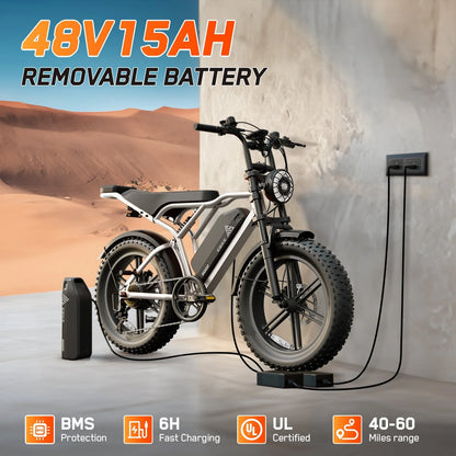 TST Electric Bike for Adults, 750W Peak 1500W Motor, 20"x4" Fat Tire, E Mountain Bike, 48V/15AH UL2849