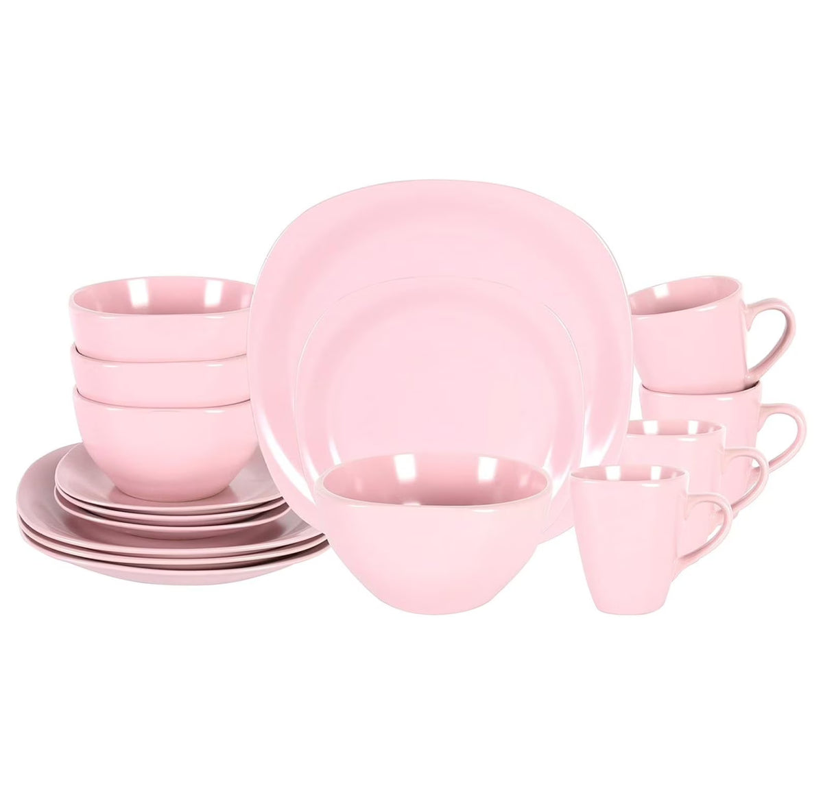 Stoneware Square 16pc Dinnerware Set, Matte Rose