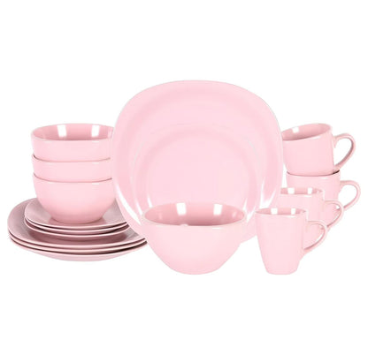 Stoneware Square 16pc Dinnerware Set, Matte Rose