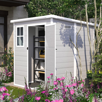 Seizeen Shed and Outdoor Storage, 41 Cu.Ft Small Outdoor Resin Shed with 3 Doors & Floor, 306GAL Deck Box Waterproof Plastic Tool Storage Shed for Cushion Lawn Mower Garbage Cans
