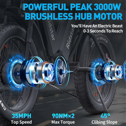 1500W MTB Electric Bicycle 48V 20Ah Removable Battery E-Bike��Electric Bike for Adults 20" Fat Tire Electric Motorcycle, Shimano 7 speed Full Suspension Mountain Bike UL2849
