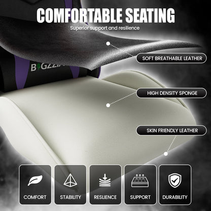Bigzzia Gaming Chair Office Chair, Ergonomic Game Chair with Height Adjustable Headrest and Lumbar Support for Adults Teens, Black & White