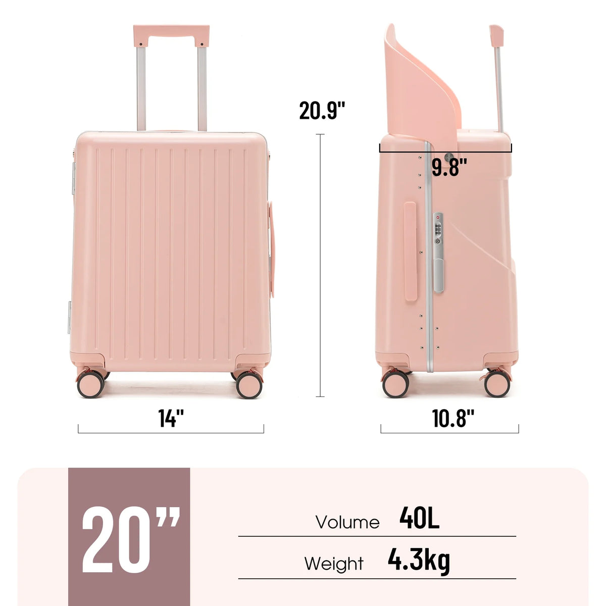 Fridtrip 20 Inch Carry On TSA Lock Luggage with for Kids& Adult,Lockable Spinner Wheels Free Luggage Cover and Safety Seatbelt Travel Suitcase
