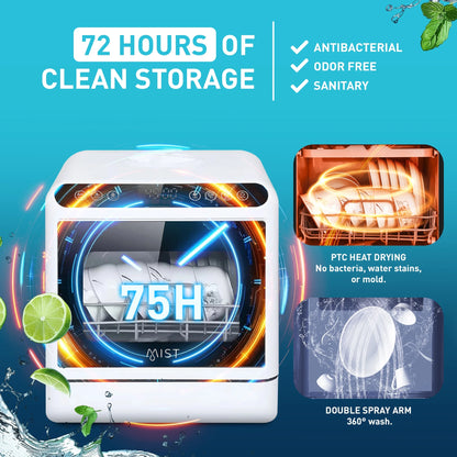 Portable Countertop Dishwasher with 4 Washing Programs and 360�� Dual Spray