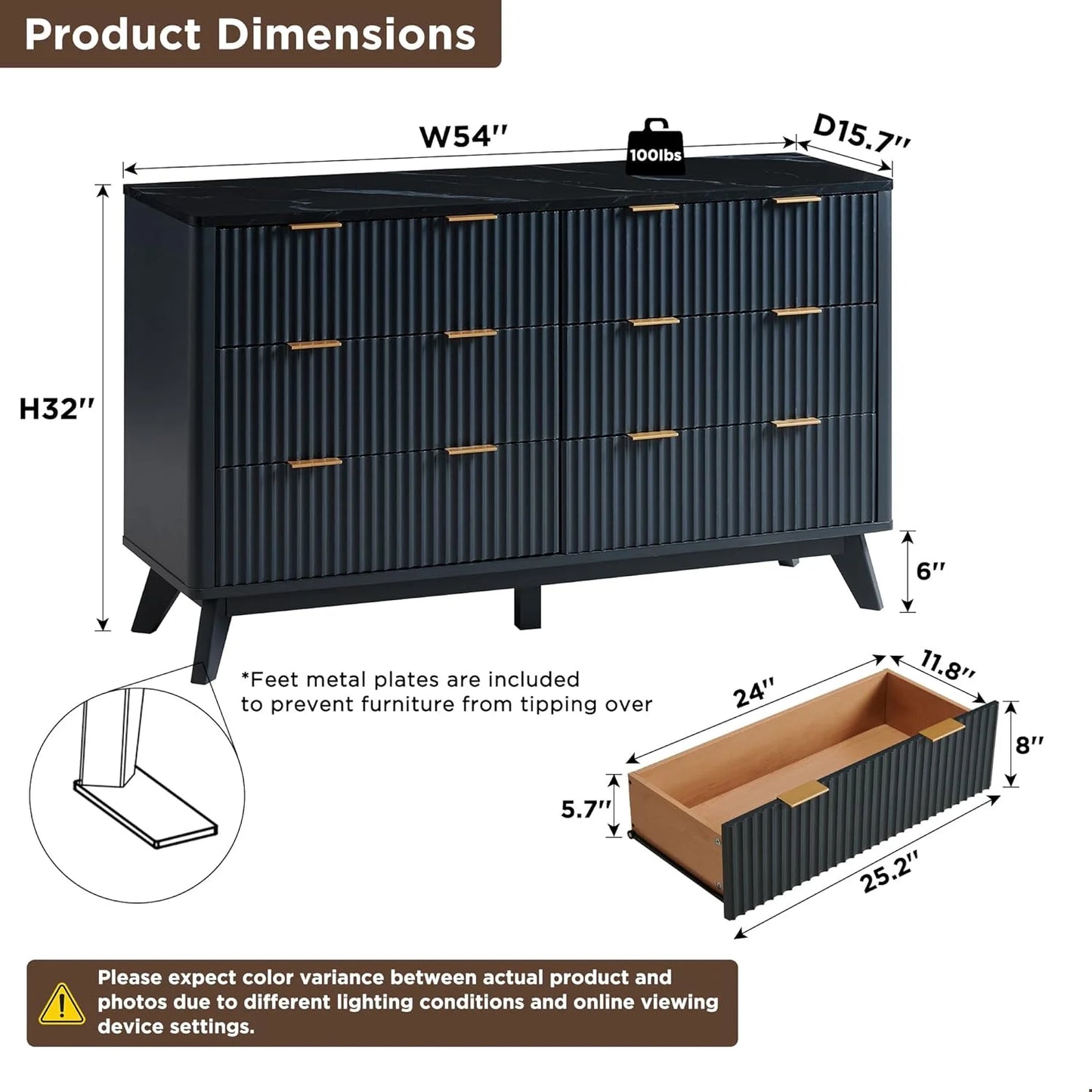 OKD 6 Drawer Dresser for Bedroom with Faux Marble Top, Modern Wood Chest of Drawers, Dresser Organizer, Natural Oak