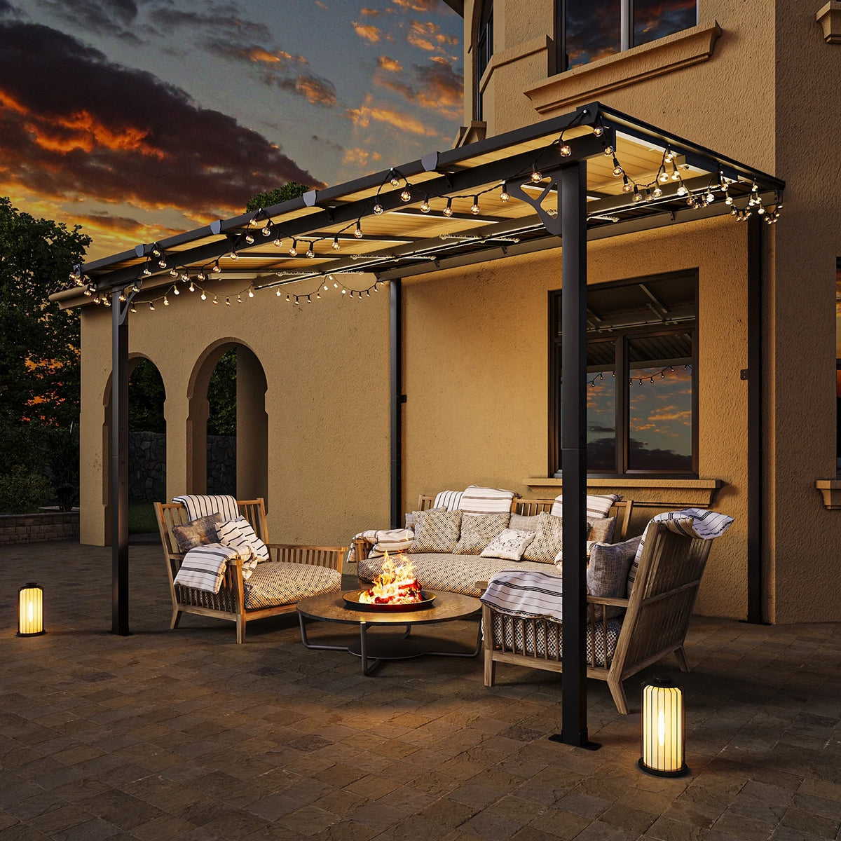 Aoxun 8' x 5' Gazebo for Patio, Gazebo Pergola with Sloped Roof, Grill Gazebo Large Wall-Mounted Heavy Duty Awnings, for Backyard, Deck, Patio