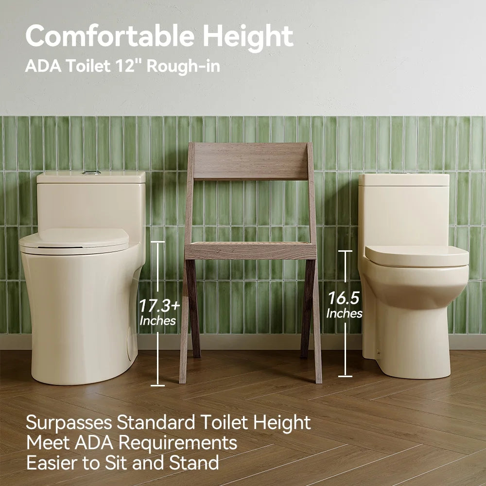 HOROW Compact One Piece Toilet with Comfort Seat ADA Height 17.3" Elongated Dual Flush 0.8/1.28 GPF