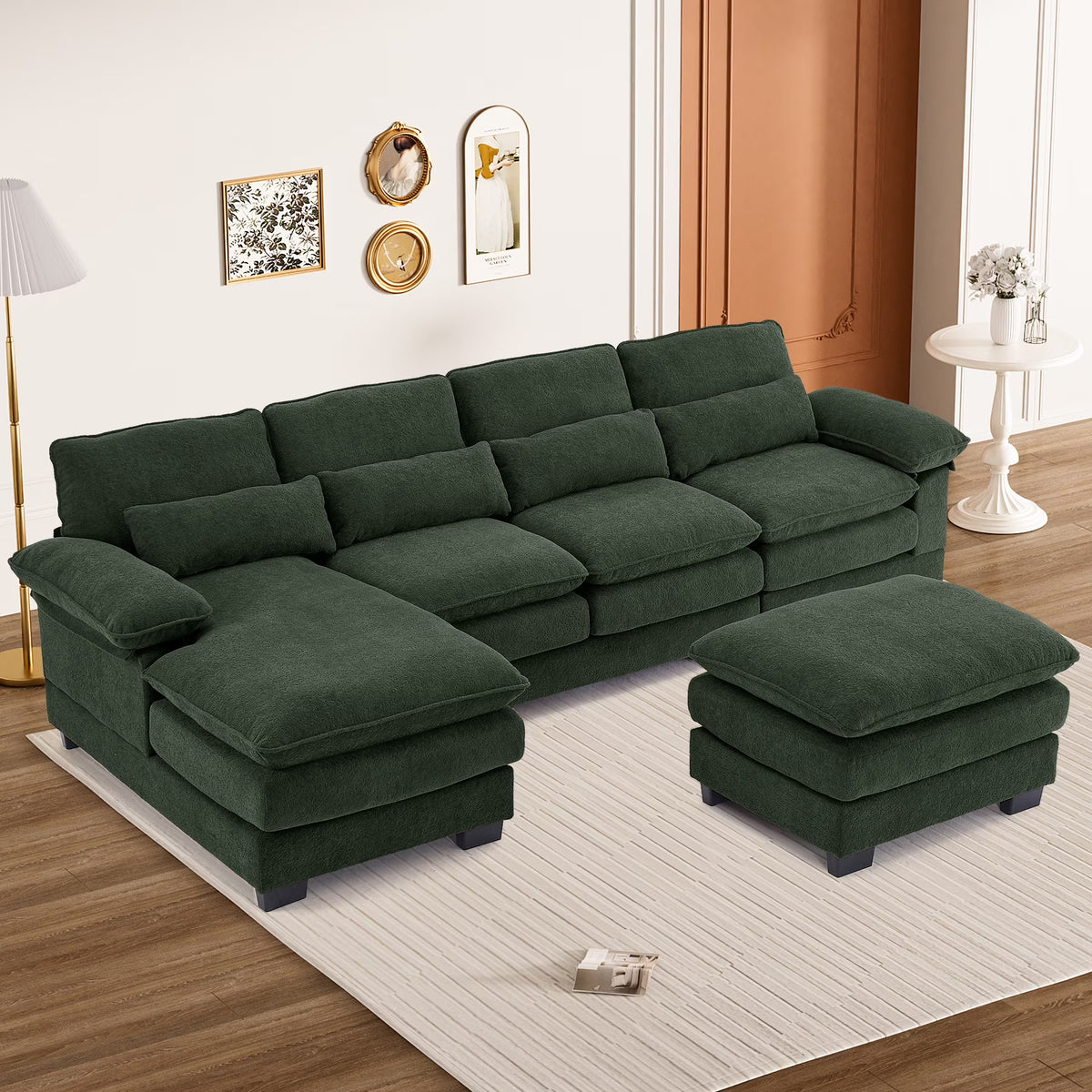 Rophefx 114.3" U Shaped Sectional Couches for Living Room,Cloud Couch,4 Seats Chenille Couch with Double Layer Cushion,Orange